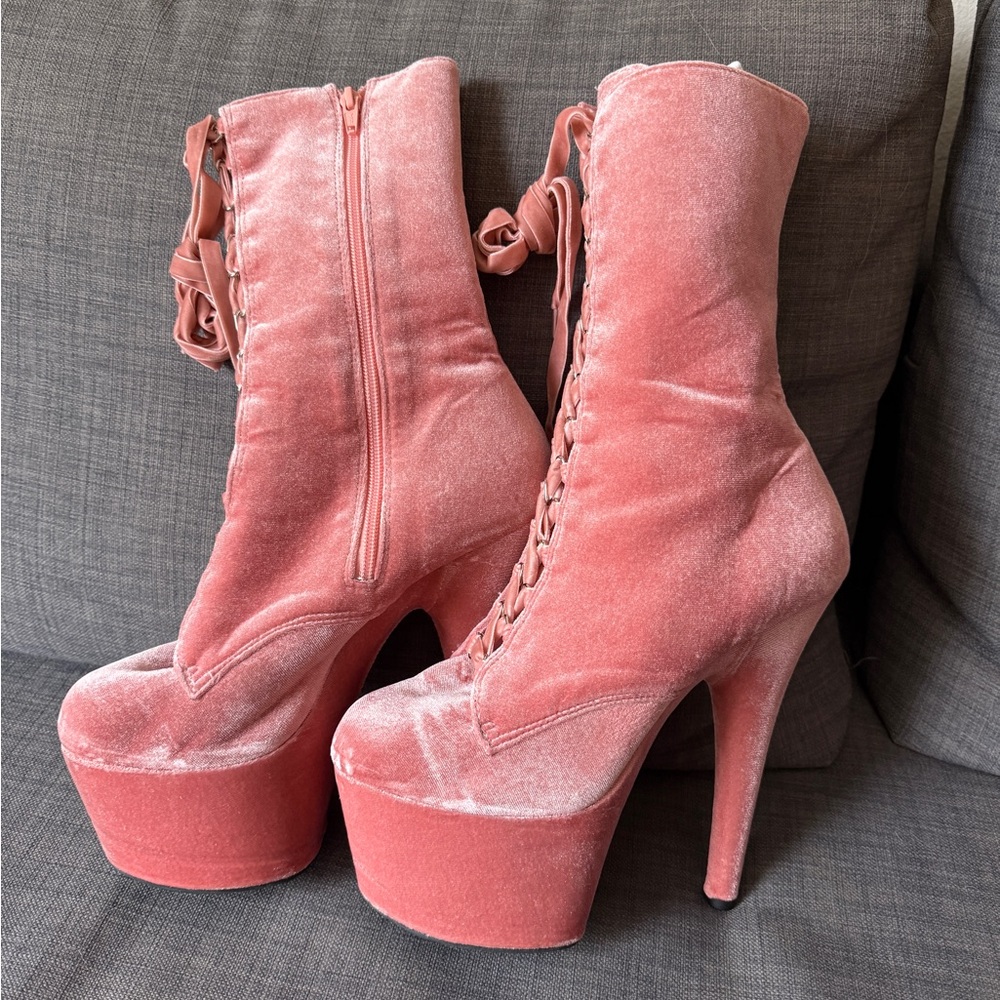 Pleasers Adore 1045 Velvet Pink Platform Boots